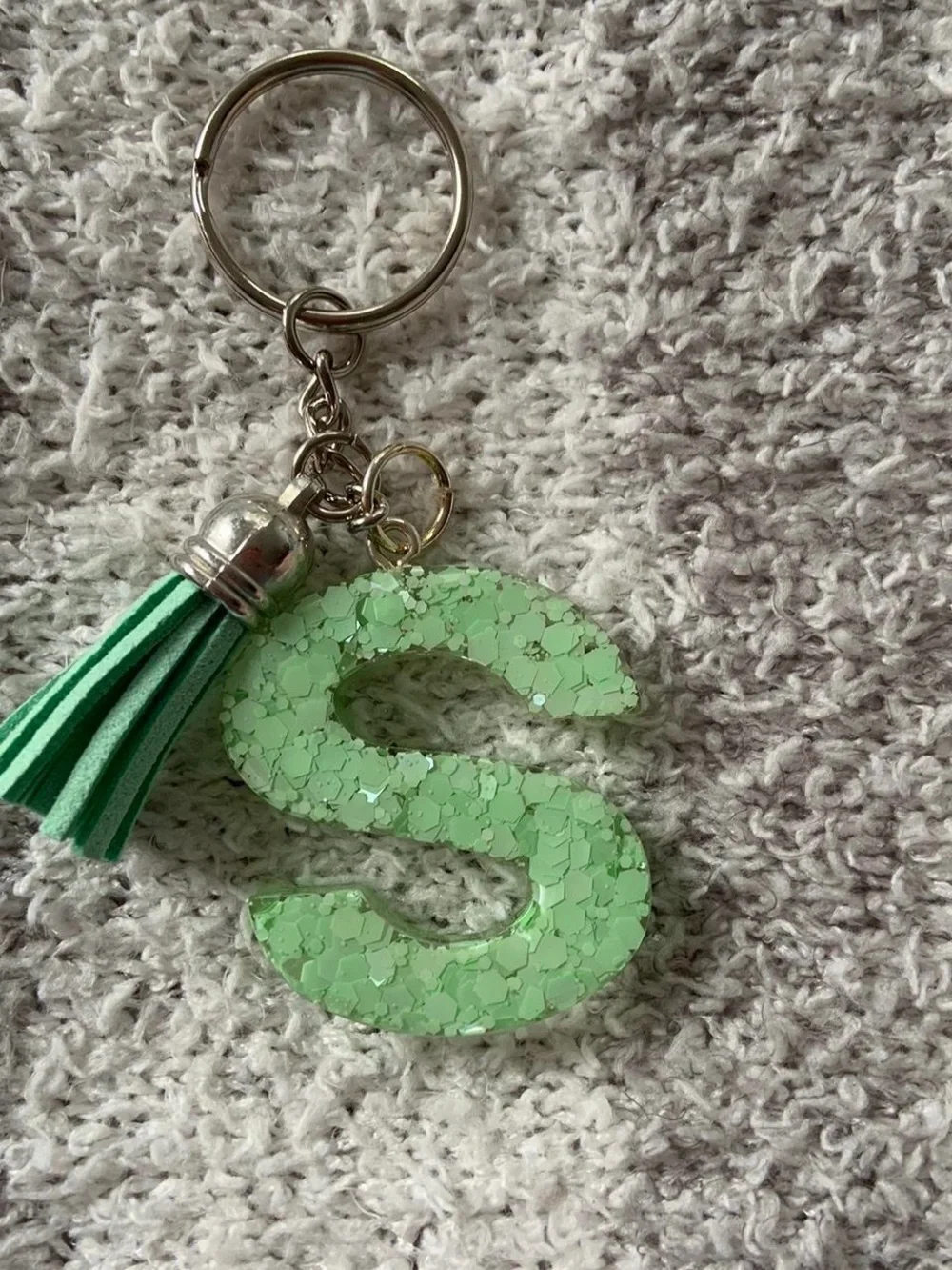 Personalized Green Letter Keychain with Tassel